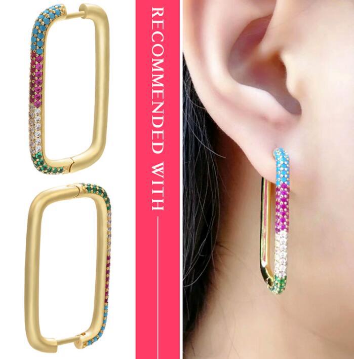 Retro Rectangular Colored Diamond Copoper Ear Clip Wholesale Nihaojewelry display picture 1