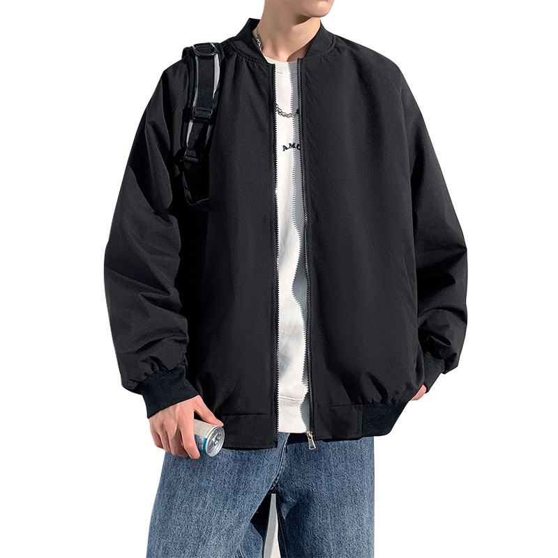 Baseball autumn solid color stand up collar loose and versatile casual trendy brand men's top jacket_voghion.com