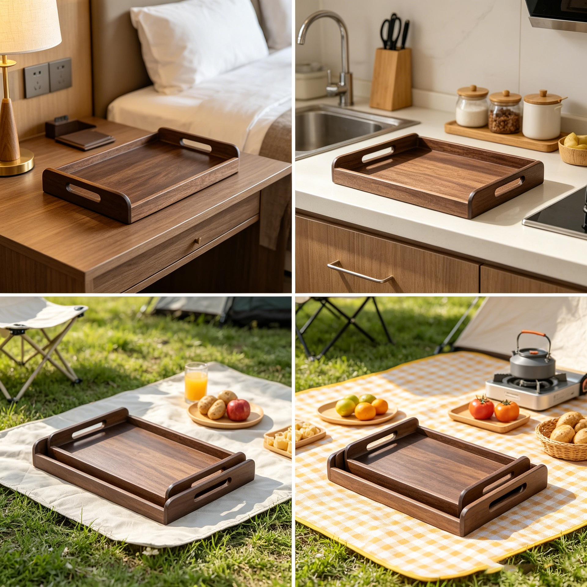 bandeja rectangular de color nuez, bandeja de platos de hotel comercial, bandeja de té doméstica, bandeja de mano multi-especificaciones