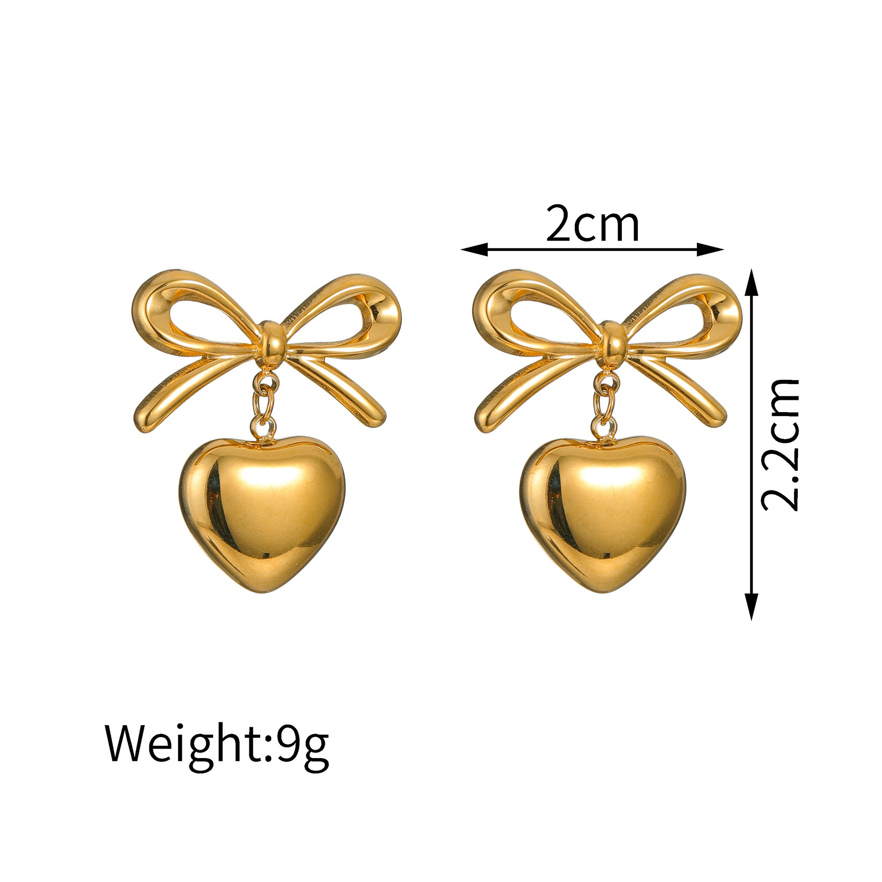 8g Weight Vacuum Plating Gold Plating Process 18K Real Gold Plated Plating Material Stone-Free Inlay Material Charms, Rings, Earrings, Ear Studs, Choker, Necklace Classification Daily Occasion 304 Stainless Steel Material Heart Shape, Bow Knot Pattern Women's Gender IG Style Style Bowknot Craft Vacuum Plating Heart Shape Bow Knot 304 Stainless Steel IG Style Charms Rings Earrings 3