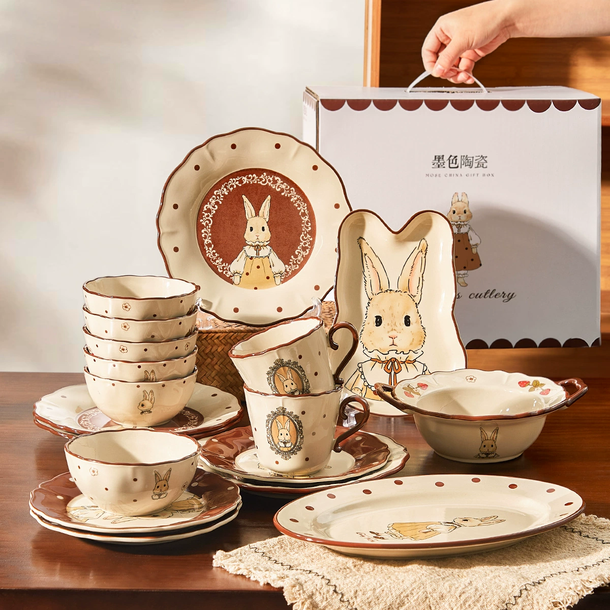 Симпатичный набор посуды и посуды, красивая еда для одного человека, подарок на свадьбу для девочки, переезд в новый дом, подарочная коробка для посуды.