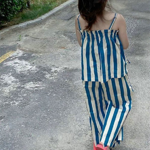 Girls suit striped suspender top and nine-point pants two-piece set 24 summer clothes new foreign trade children's clothing dropshipping
