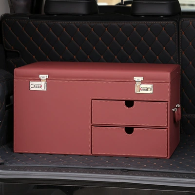 Large combination lock car: Car storage bag/box - small-red-cayenne-leather-single-side-combination-lock-2423