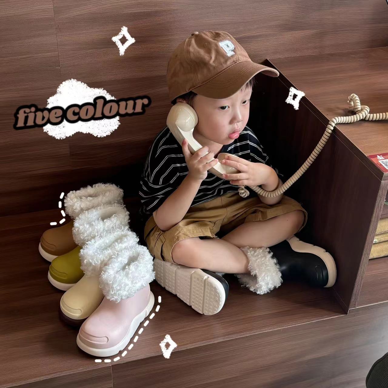 Mid-low Rain Boots Girls 2024 Autumn and Winter New fleece-lined Warm Boys' Rain Boots Outdoor Waterproof Shoes