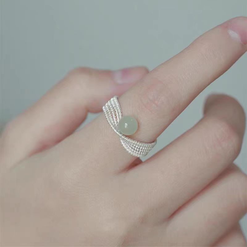 Xinqi Jewelry New Chinese Style Braided Line Ring for Women, Light Luxury High-End Fashion Versatile Niche Jade Open Ring