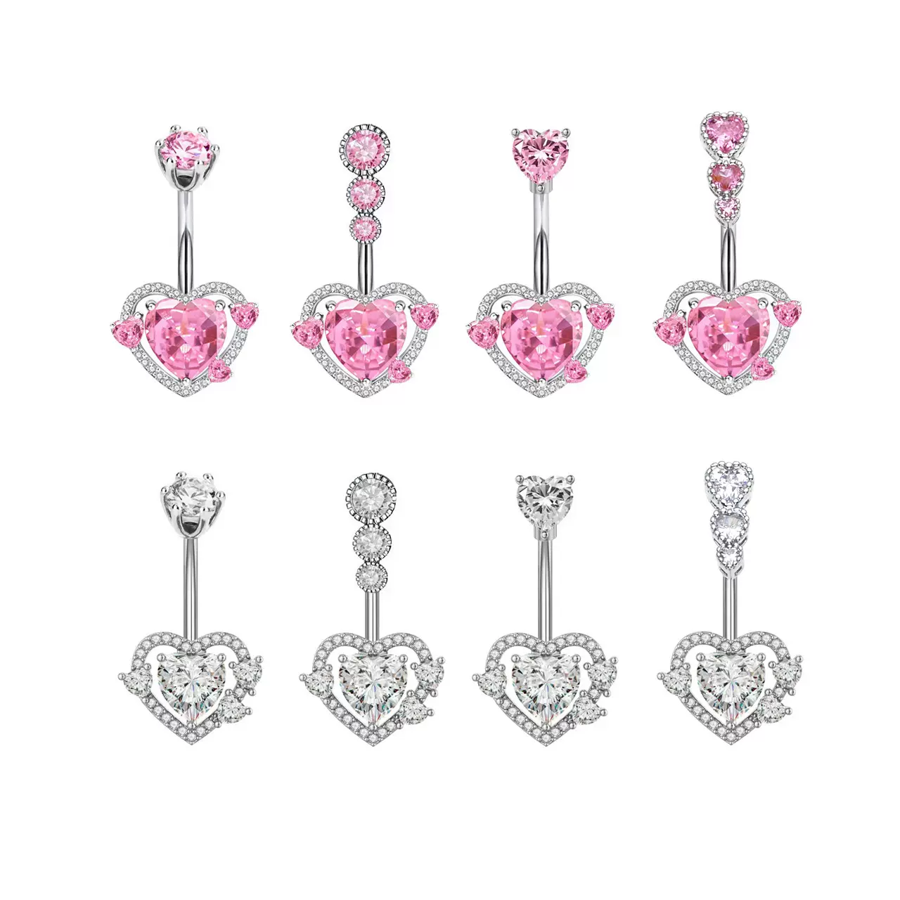 新款欧美蝴蝶镶三锆石肚脐钉人体穿刺饰品桃心脐环女神肚脐扣厂家