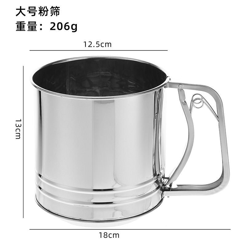 ステンレス小麦粉ふるいは柄付き半自動押圧式二重濾過網家庭用ふるいで砂糖ふるいを焼く|undefined