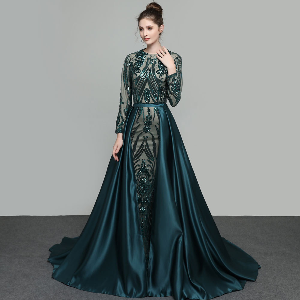 Europa y América del comercio exterior Amazon AliExpress deseo de las mujeres vestido de noche con lentejuelas cola de pescado desmontable trailing vestido de banquete
