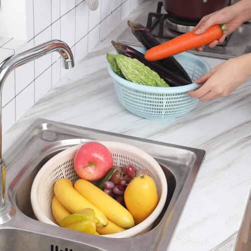 Household Round Rice Strainer with Thickened Vegetable Washing Basket Set of 4 Drain Basket Kitchen Vegetable Washing Basket Fruit and Vegetable Filter Basket