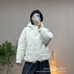 琪镌绘制菱形格棉衣棉服女装韩版宽松秋冬季新款纯色连帽外套5511