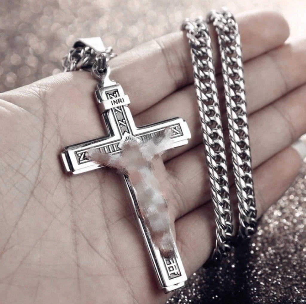 European and American Cross-Border Niche Popular Double-Layer Cross Men's Pendant Versatile Stainless Steel Export Necklace Wholesale