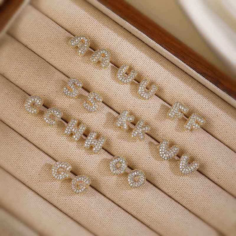 Europe and the United States cross-border copper inlaid with zirconium English letters earrings female fashion Joker high sense letter earrings factory outlet