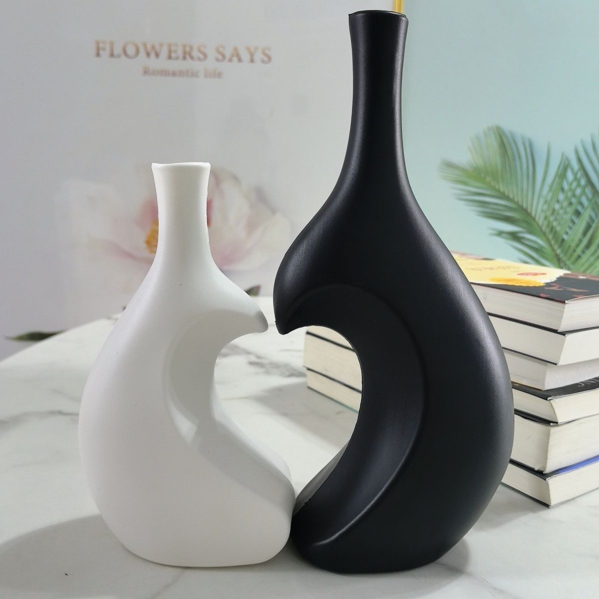 Plastic Nordic Retro Wabi-Sabi Imitation Ceramic Vase High-Value B&B Living Room Desktop Ornaments Decorative Flower Vessels