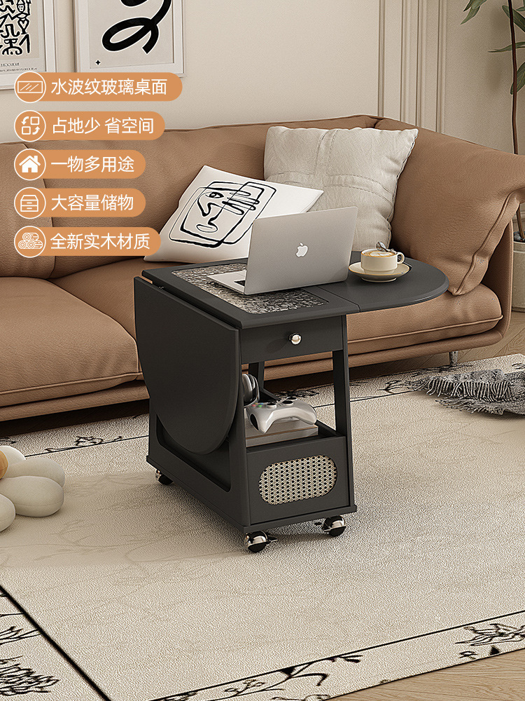 French-Style Vintage Solid Wood Coffee Table Small Table 60cm High Living Room Home Retro Movable Folding Small Round Table