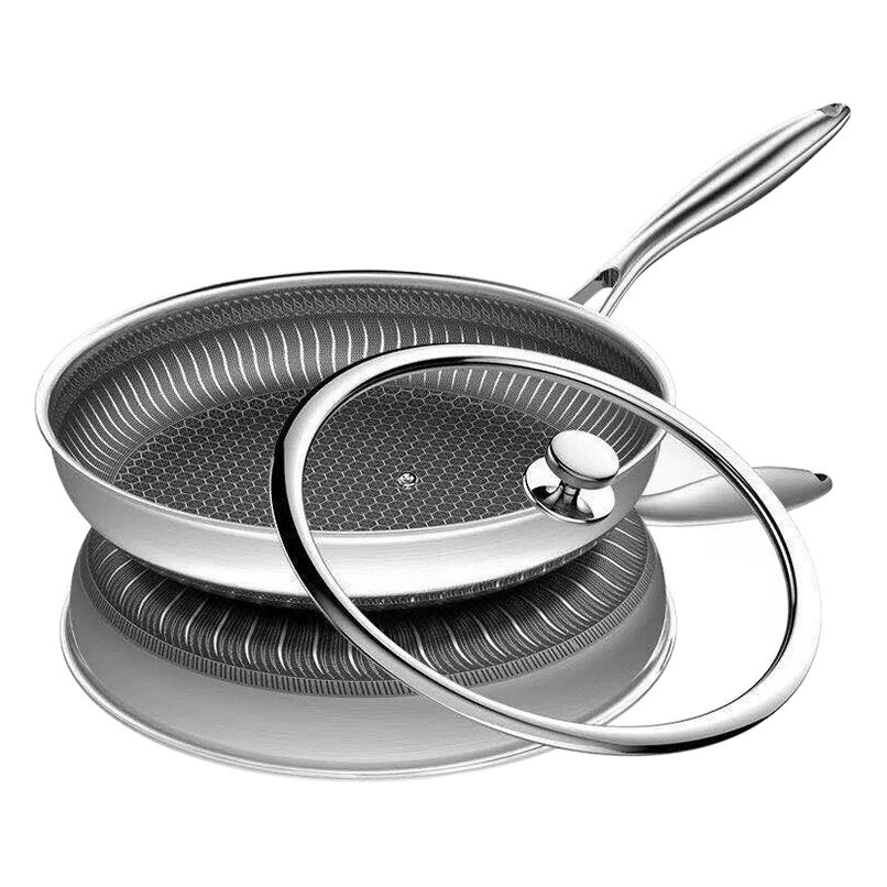 Трансграничная сковорода из нержавеющей стали 316 без покрытия, сотовая антипригарная сковорода, бытовая двусторонняя сковорода с экраном, индукционная плита, подходит для 30 человек