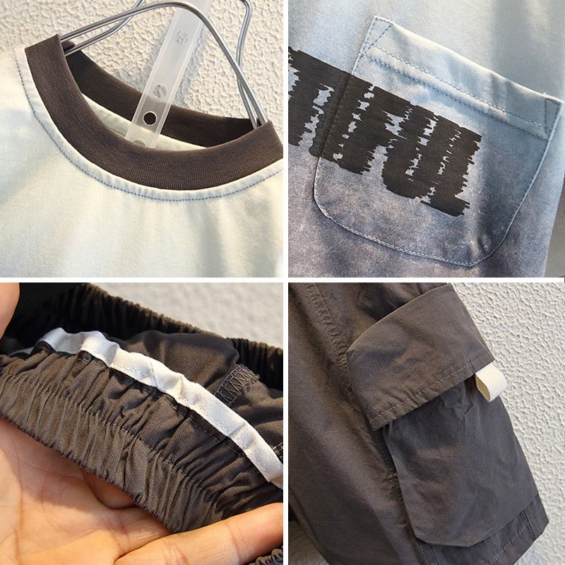 7987 traje de manga corta de verano para niños 2025 nuevo estilo bebé casual de dos piezas ropa de verano para niños marea