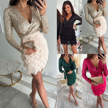跨境2023欧美秋冬新款聚会亮片多色连衣裙 INS休闲宽松女装连衣裙