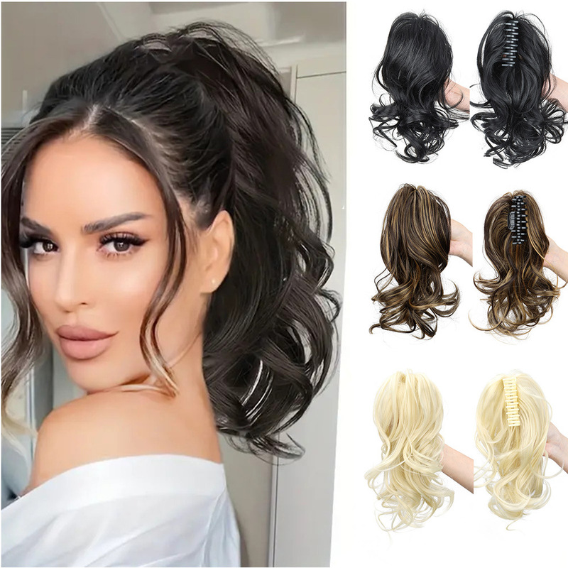 Cross-border European and American wigs ponytail short curls half-tied waterfall grab clip natural shark clip ponytail Ponytail wholesale