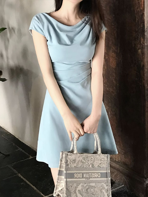 【清雅艺术生】气质知性简约短袖连衣裙女夏季长短款裙子|undefined