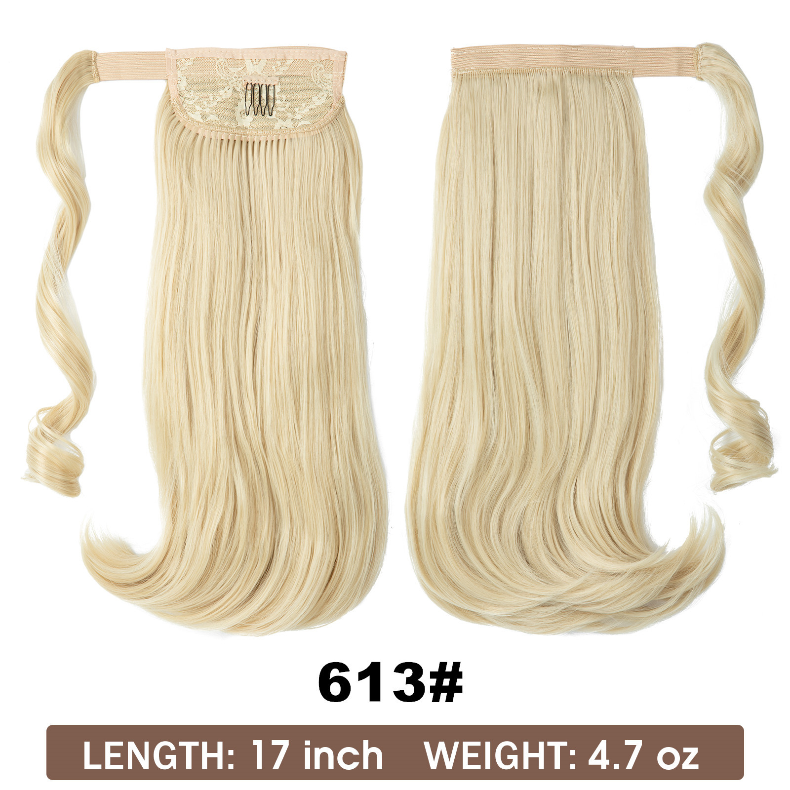Synthetic hair long straight hair elastic Velcro synthetic fiber wig ponytail braid_voghion.com