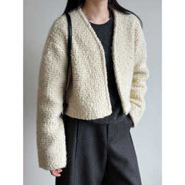 鹿西 时尚羊毛外套女2025秋冬新款暗门襟小香风毛呢短款上衣99003