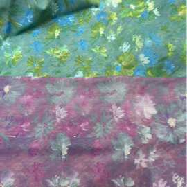 雾屿花境网纱复合布 晕染油画花朵 新中式国风女装印花面料