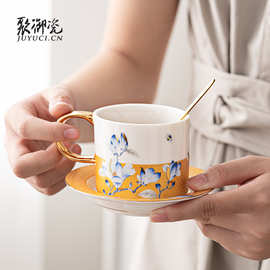 聚御瓷 绘质金兰陶瓷咖啡杯 支持印制LOGO