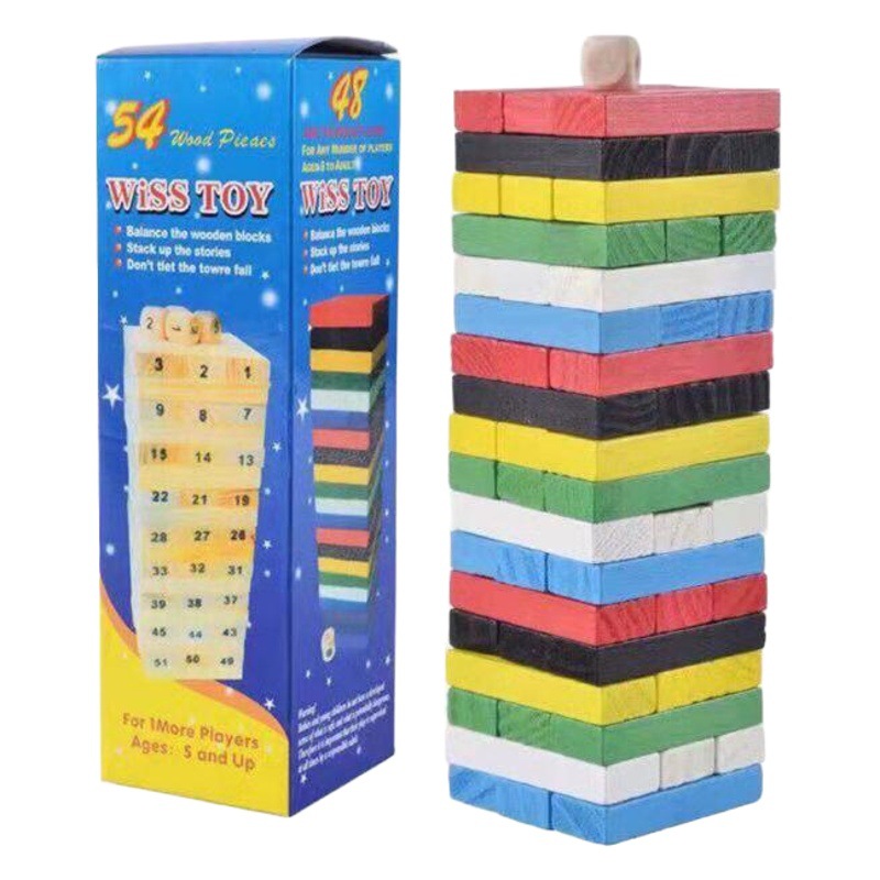 54-pack colorido de los niños apilados altos bloques de construcción montaje de grandes capas digitales cordón juguetes de madera