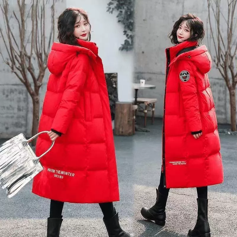 Пуховая хлопчатобумажная одежда женский 2024 новый зимний модный утолщенный колени теплая свободная куртка средняя длинная тонкая хлопчатобумажная одежда