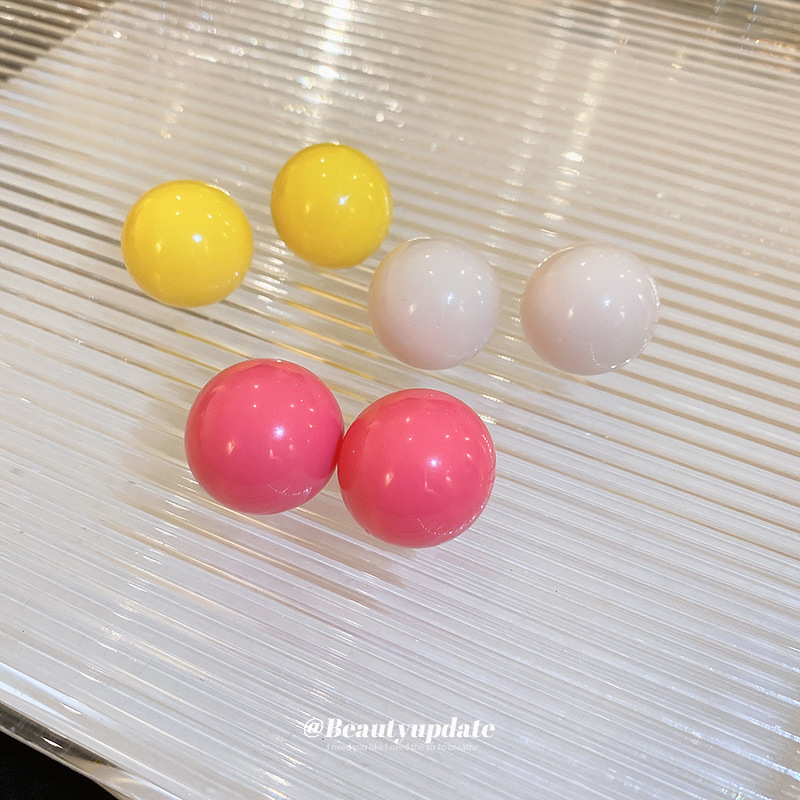 Aguja de plata pendientes de bola de color caramelo pendientes de Europa y América simple elegante textura de cercanías pendientes de moda versátil pendientes de alto grado