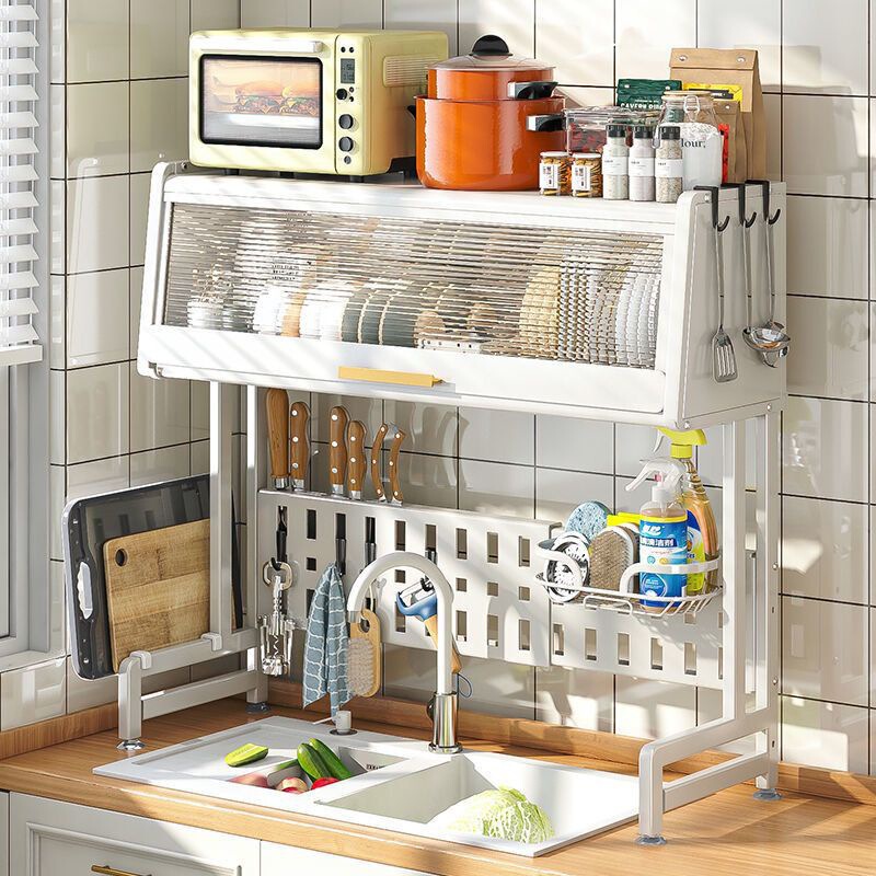 Kitchen Multifunctional Retractable Sink Storage Rack Countertop with Door Dish Drain Rack Storage Cupboard Storage Cabinet