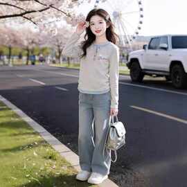 外贸服饰女童长袖t恤新款洋气儿童春秋款女大童休闲假两件打底衫