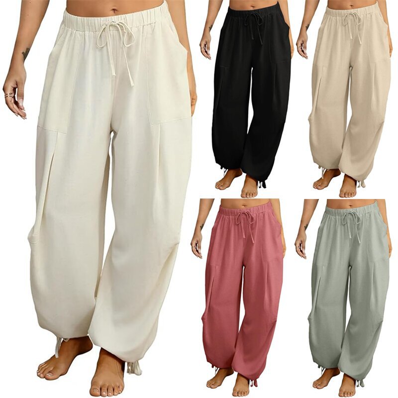 2026 European and American Cross-Border Amazon New Fashion Versatile Elastic Waist Pocket Tapered Loose Jogger Pants Women's Clothing