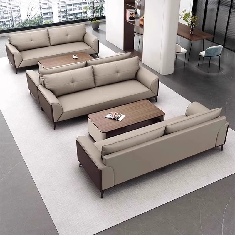 Office sofa, business-style, simple and modern, reception room, high-end leisure, genuine leather office sofa and coffee table set