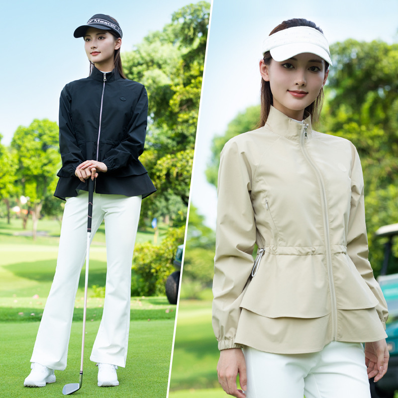 Pgm Golf Women's Clothing Ruffled Hem Zipper Stand Collar 2025 Autumn and Winter Women's Clothing Tops Women's Jackets