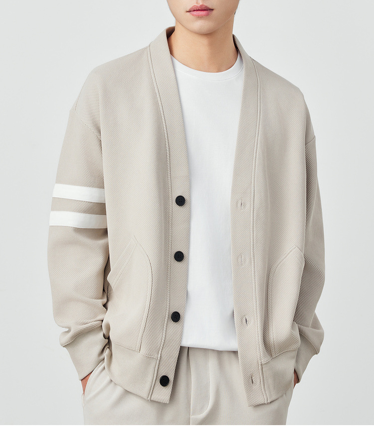 Áo khoác cardigan nam vải tuýt phối sọc tương phản kiểu mới — Màu đen chi tiết 28