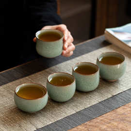 冰花汝窑主人杯陶瓷窑变茶杯裂纹可养单杯手工制作茶具家用水杯