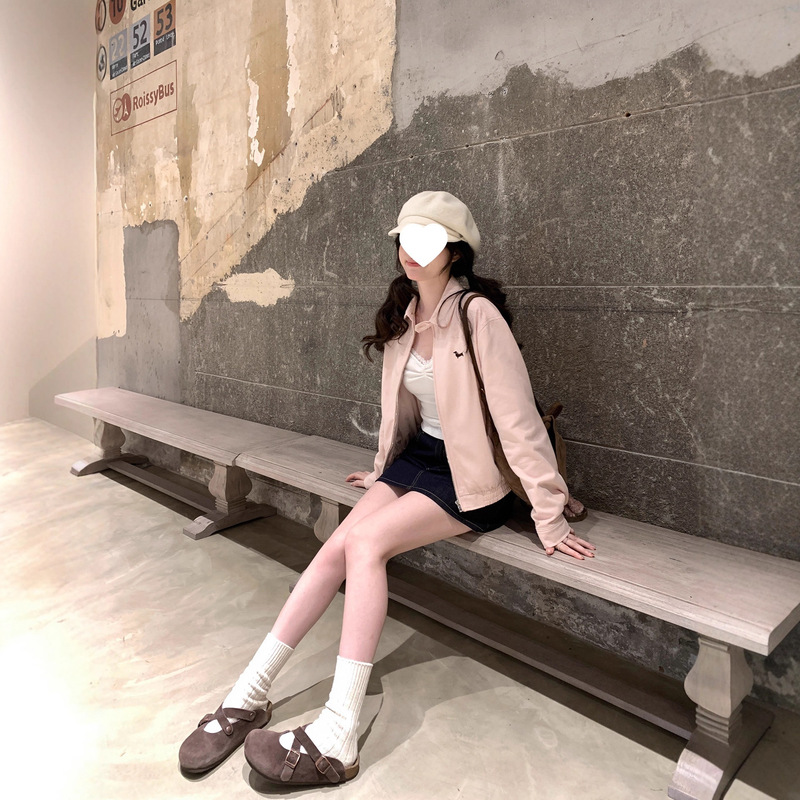 粉色腊肠狗刺绣夹克女秋韩系宽松休闲翻领小香风外套名媛风|undefined