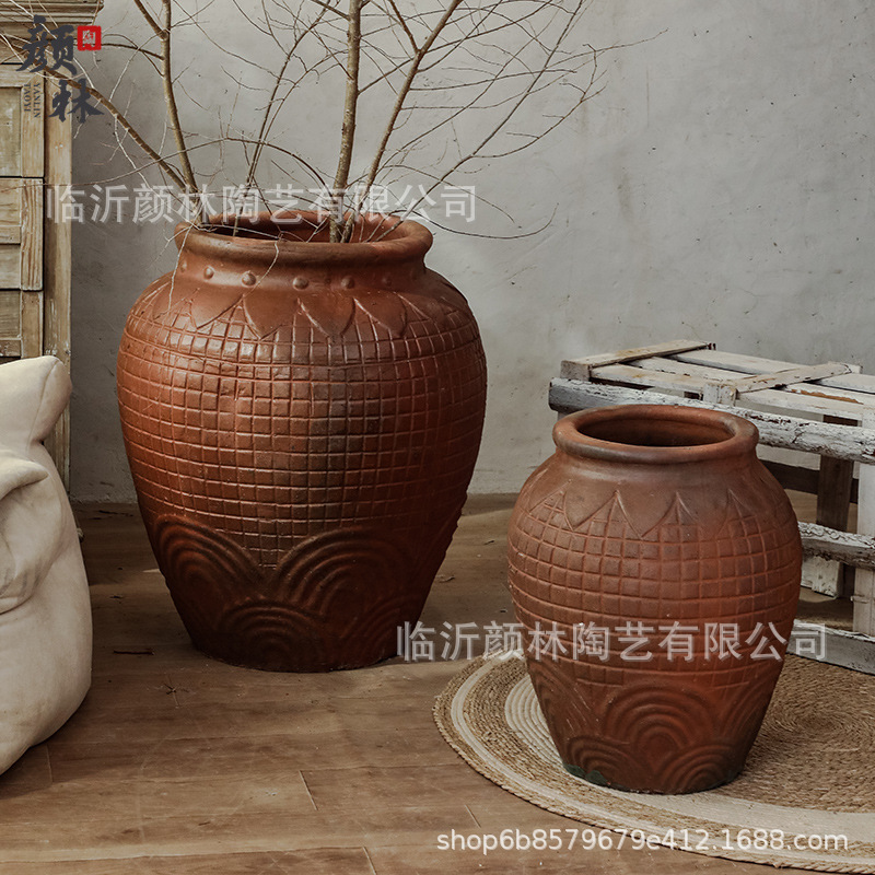 Taras de cerámica de viento silencioso retrógrado taras de cerámica en relieve a mano botellas de cerámica decoración residencial gran taras de cerámica de tierra ornamentación de vasijas de cerámica