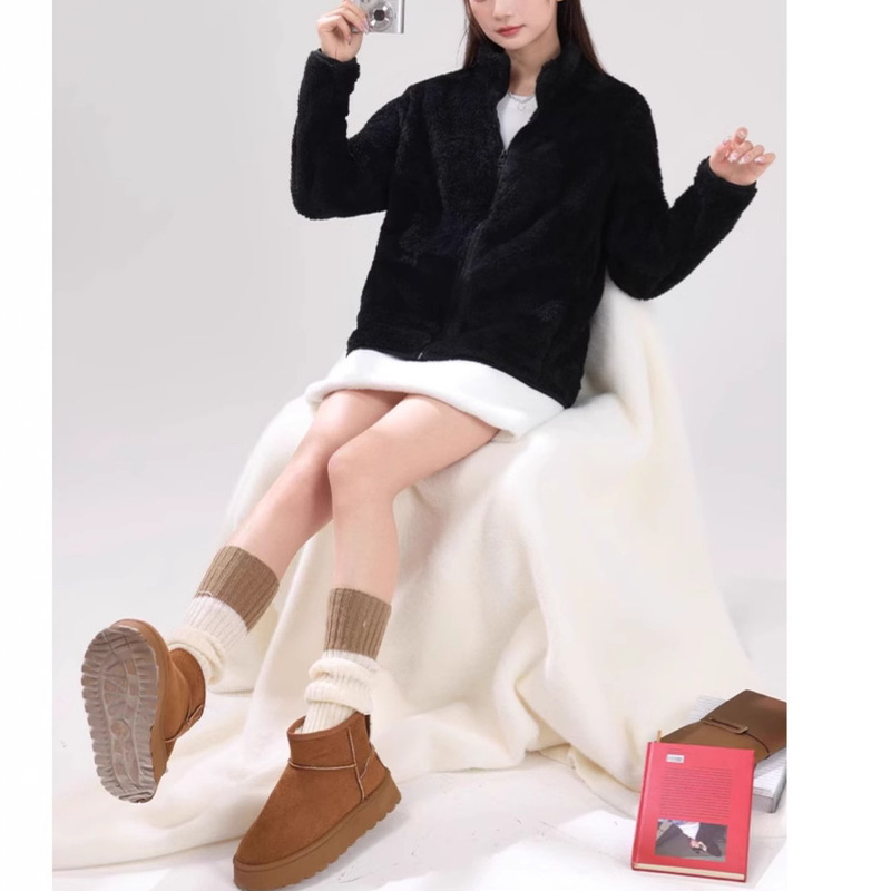 Women's Fleece Jacket for Autumn and Winter, Double-Sided Fleece Top, Warm Stand-Up Collar Cardigan, Windbreaker Inner Layer, Cardigan Sweatshirt for Women Women's Fleece Jacket for Autumn and Winter, Double-Sided Fleece Top, Warm Stand-Up Collar Cardigan, Windbreaker Inner Layer, Cardigan Sweatshirt for Women