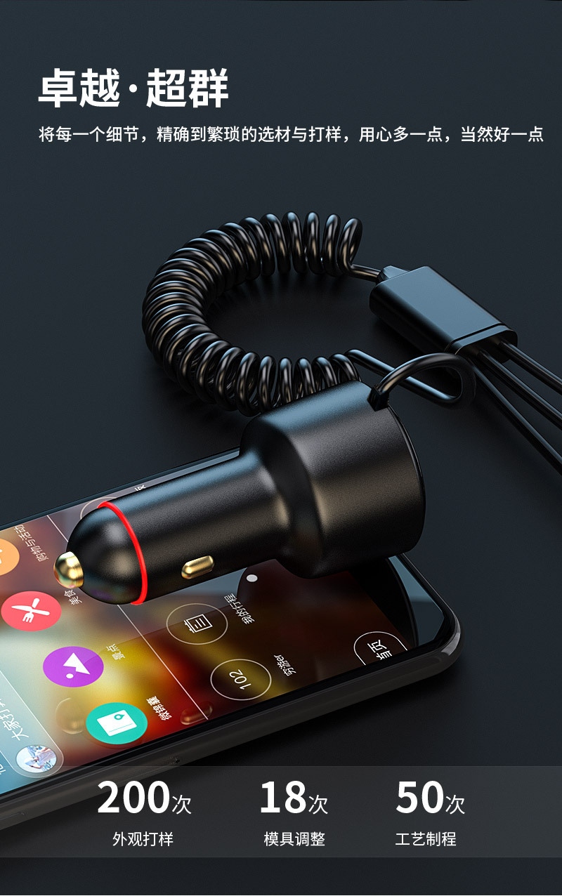One-To-Three Super Fast Charging Car Charger, Mobile Phone Cigarette Lighter Adapter, Car Charger with USB Port