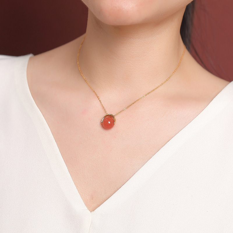 Mặt dây chuyền bạc S925 mạ vàng hồng đính mã não mật ong sáp — Tiền thủy hồng (không bao gồm dây xích)