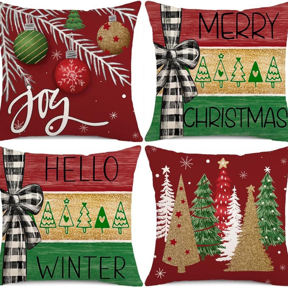 Transfronterizo Amazon temu Hot Sale Navidad invierno copo de nieve impresión lino almohada funda almohada sofá cojín