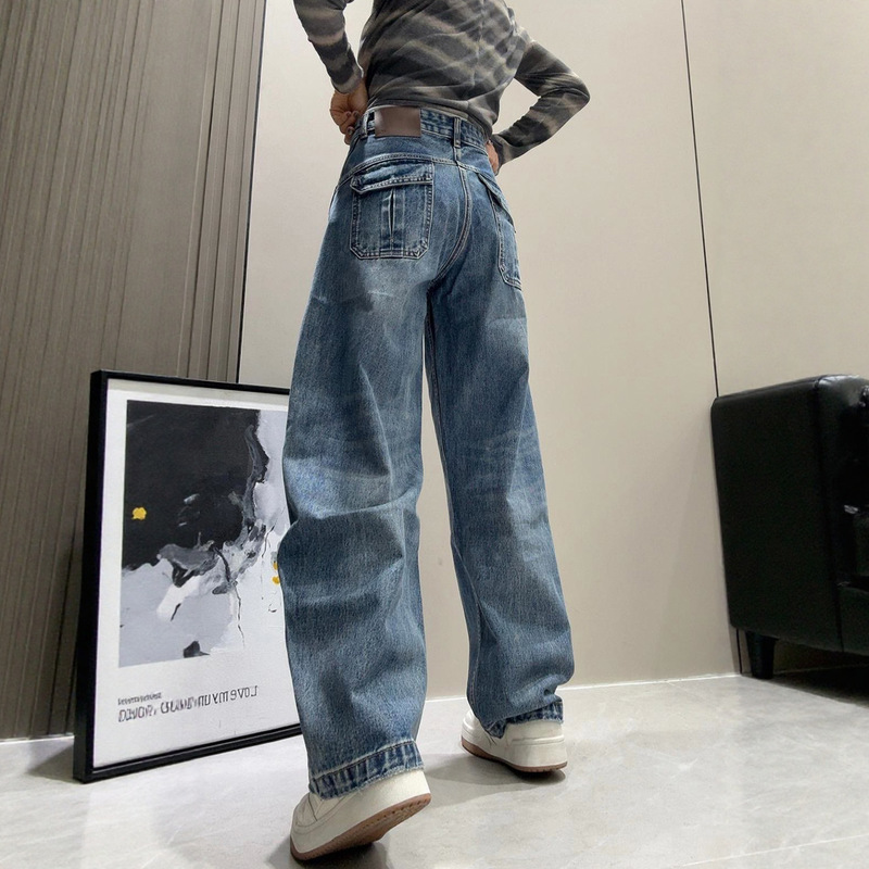 大码弯刀阔腿牛仔裤女秋冬2025新款梨型身材胖mm显瘦宽松直筒裤子|undefined