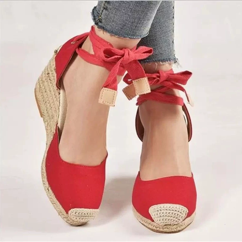 Platform Ankle-Wrap Sandals, Espadrille Wedge, Belt Strap, Plus Sizes 35–43