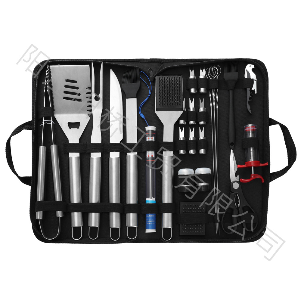 Spot Source Fabricante BBQ Juego de barbacoa de bolsa de tela Oxford Juego de abrazadera de pala de acero inoxidable Juego de asa de tubo redondo para hornear