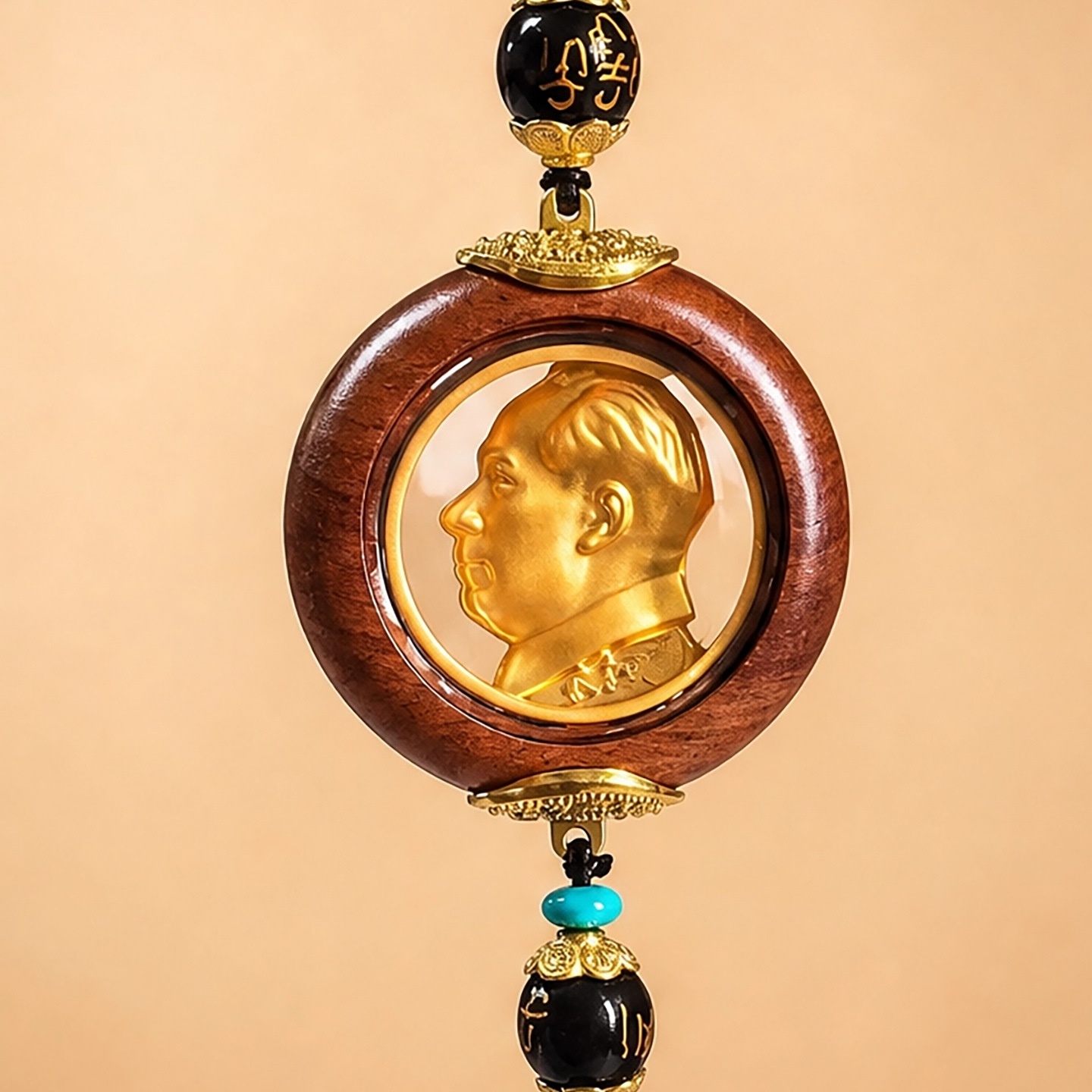 Popular Rosewood Car Pendant Featuring Chairman Mao's Portrait, Suitable for Hanging in the Car or on the Rearview Mirror as a Decorative Ornament