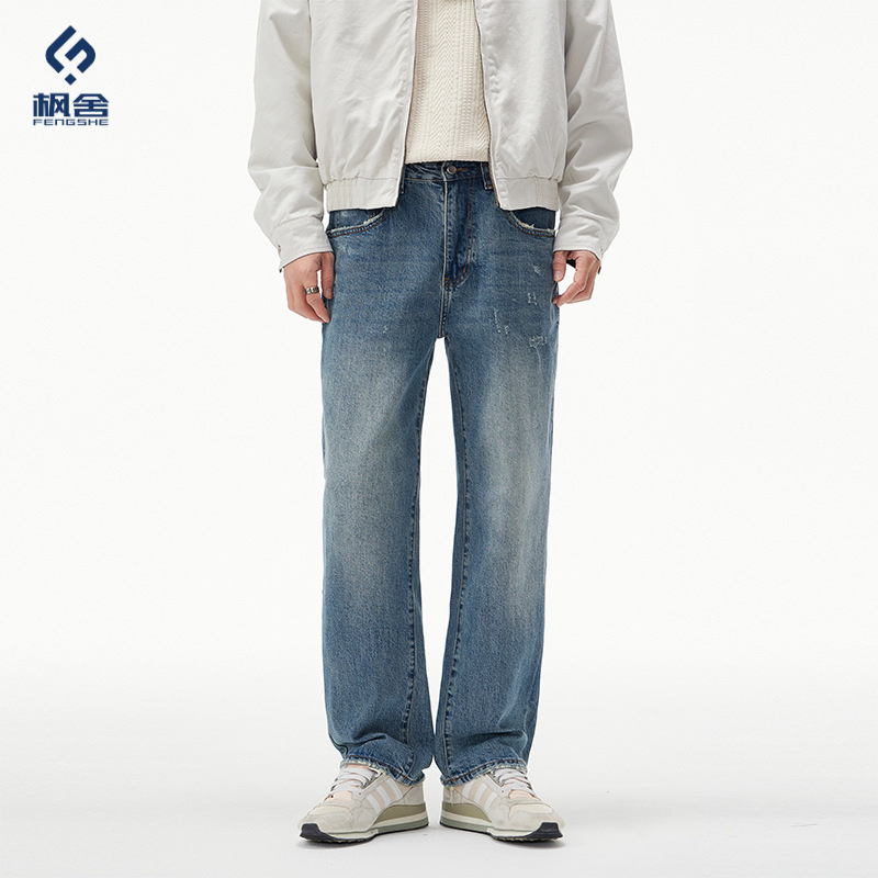 Popular Men's Clothing / Spring New Cleanfit Straight High Street Loose Fit Non-Stretch Wide-Leg Jeans