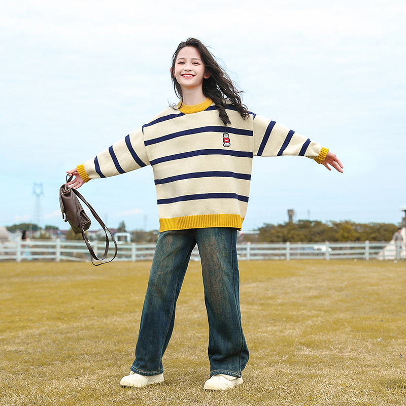 女童毛衣冬季2023新款大童儿童针织打底衫秋冬款女孩洋气加绒上衣