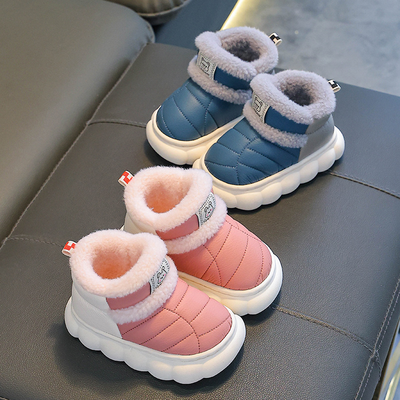 Otoño y invierno bolsas de niños zapatos de talón de algodón para niños y niñas calientes con piel PU impermeable con base gruesa para padres y niños con botas de algodón